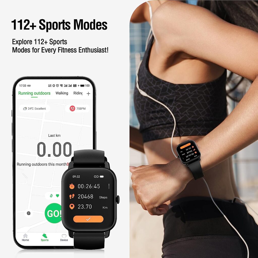 Poounur Montre Connectée Homme Fomme avec Appels Bluetooth, 1,85 Smartwatch avec 112 Modes Sportifs, Cardiofrequencemetre, Sommeil, Etanche IP68, Bracelet Montre Connectée pour Android iOS, Noir Poounur Montre Connectée Homme Fomme avec Appels Bluetooth, 1,85 Smartwatch avec 112 Modes Sportifs, Cardiofrequencemetre, Sommeil, Etanche IP68, Bracelet Montre Connectée pour Android iOS, Noir